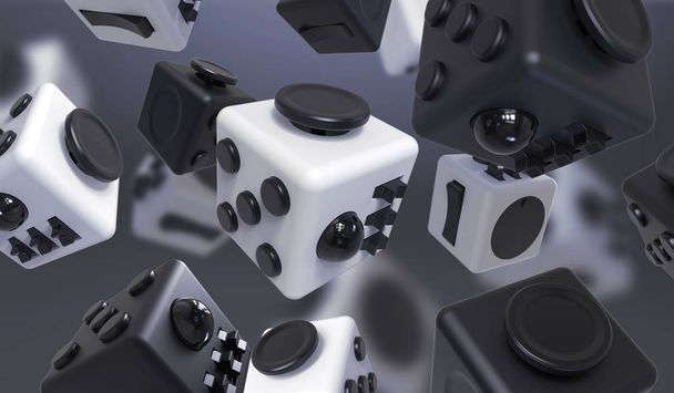 Файфіт Куб рендеринг, пальці іграшки. Абстрактна фонова композиція іграшкова кубик
. - Фото, зображення