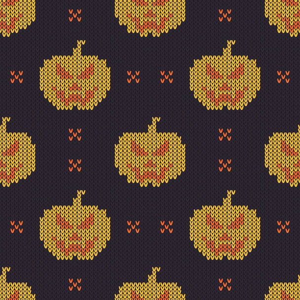 Halloween gebreide patroon. Naadloze breien patroon met leuke pompoen. Ontwerp voor trui, sjaal, Trooster of kleding textuur. Vectorillustratie. - Vector, afbeelding