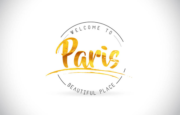 Paris Welcome To Word Text with Handwritten Font and Golden Texture Design Illustration Vector. - Vector, imagen