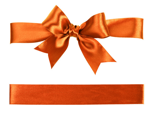 絹のリボンから作られた大きなオレンジ色の弓 - 写真・画像
