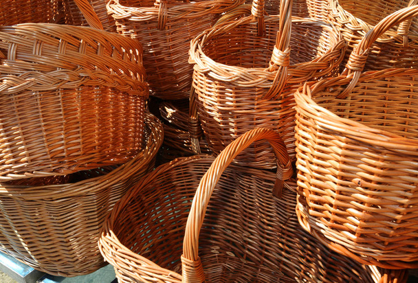 many baskets in wicker also called Rattan Material for sale at market - Фото, зображення