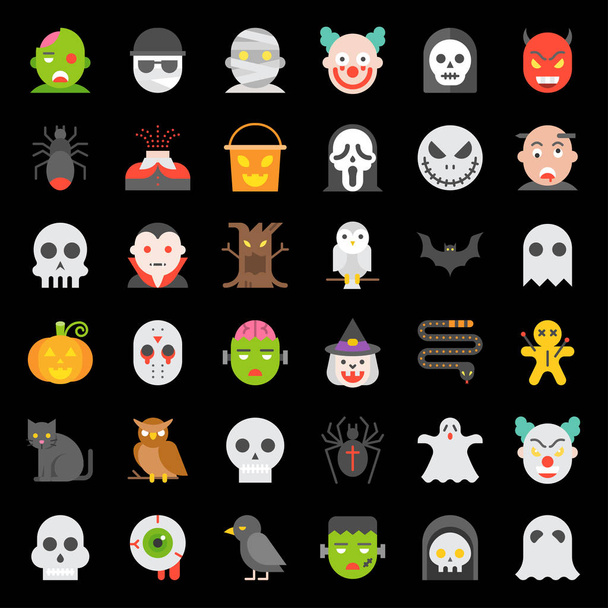 Sada Halloween ikon prvků, plochý design - Vektor, obrázek