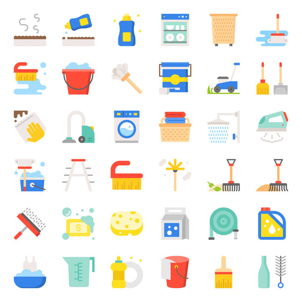 Cleaning and laundry service and equipment,  icon set - Vector, Image