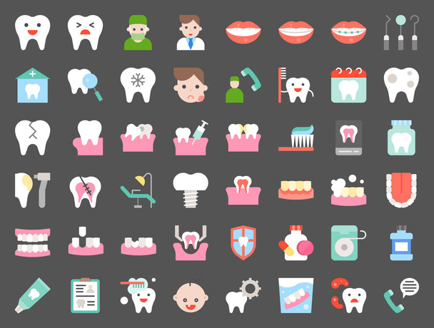 zubaři a zubní kliniky související ikony, jako například kartáček na zuby, zubní kaz, domluvit, bělení zubů, dentální nástroje, zubní protézy, zubní nit, plné ikonu obrysu - Vektor, obrázek