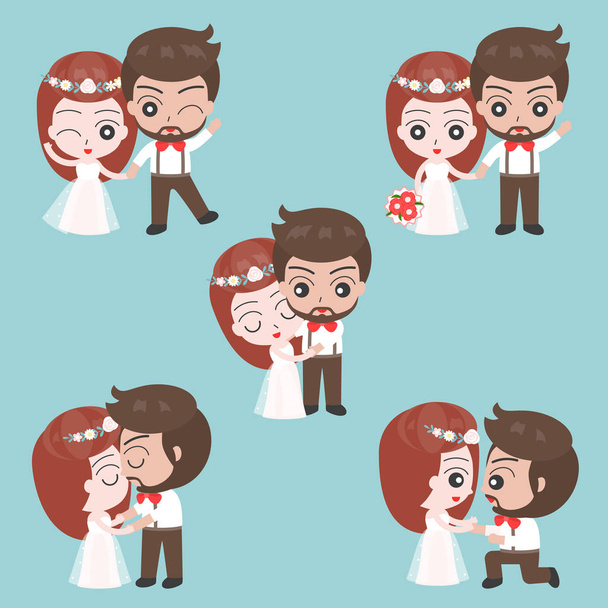 Gelukkige huwelijk paar op blauwe achtergrond - Vector, afbeelding
