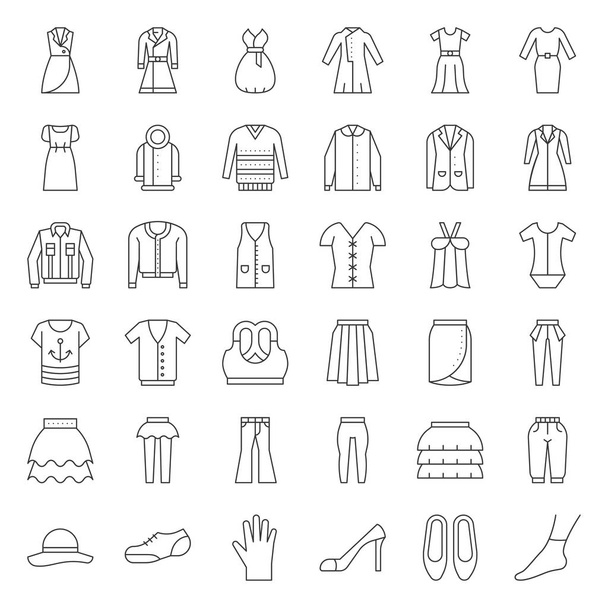 Vector clothing icons set, thin line - Vector, Image