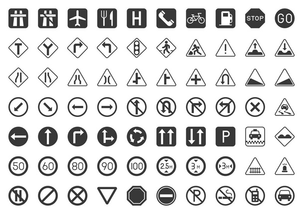 collection of traffic signs isolated on white - Vector, Image