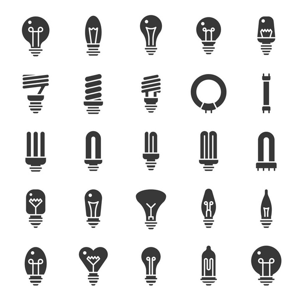 σύνολο των διαφορετικών lightbulbs απομονωθεί σε λευκό - Διάνυσμα, εικόνα