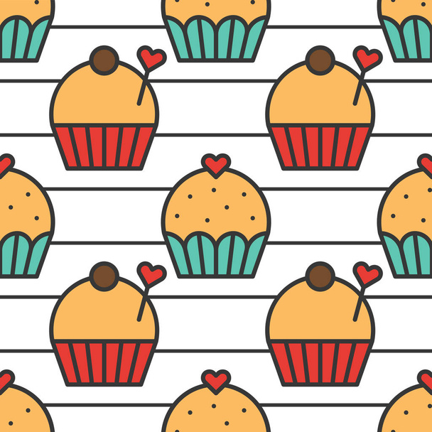 Värikäs söpö cupcakes saumaton kuvio käärepaperi lahja
 - Vektori, kuva