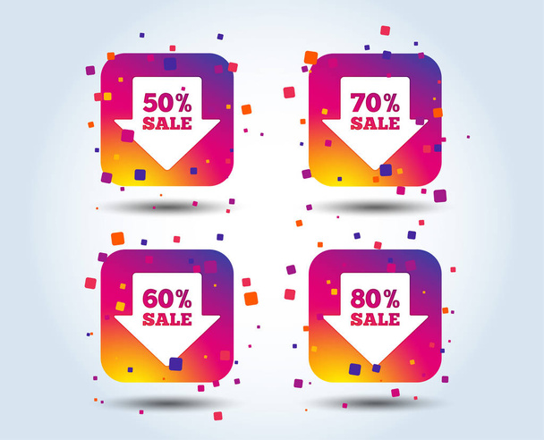 Sale arrow tag colorful gradient square icons on white background - Vektor, kép