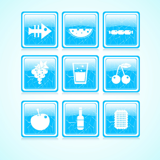 εικόνα τροφίμων σε τετράγωνο κουμπί συλλογή. εικονογράφηση φορέας - Διάνυσμα, εικόνα