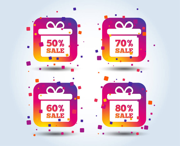 Sale gift box colorful gradient square icons on white background - Вектор,изображение