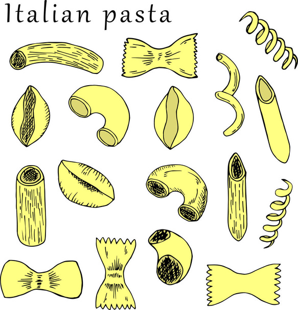 illustration of pasta in cartoon style. Perfect for menu, card, textile design - Vector, Image