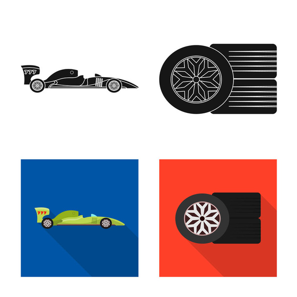 Vector illustration of car and rally icon. Set of car and race vector icon for stock. - Vector, Image