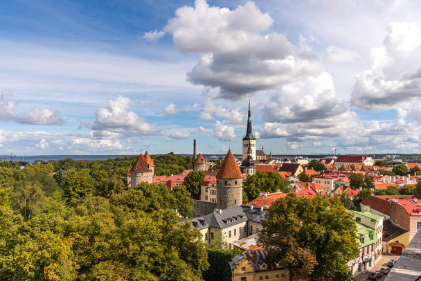 Aerial panoramic cityscape beautiful view of Old Town in Tallinn in summer, Estonia - Zdjęcie, obraz