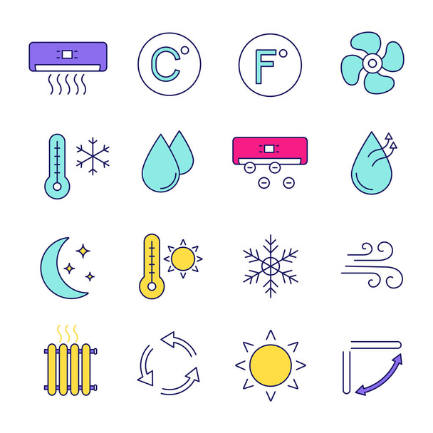 Air conditioning color icons set - Vector, Image