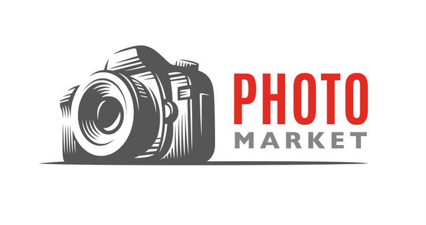 Foto camera logo - vectorillustratie. Klassieke embleem - Vector, afbeelding