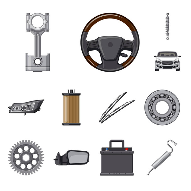 Vektorillustration des Auto- und Teilesymbols. Set von Auto-und Auto-Lager Vektor Illustration. - Vektor, Bild