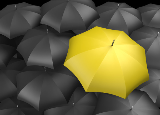 Fundo de guarda-chuvas com um único guarda-chuva amarelo
 - Foto, Imagem