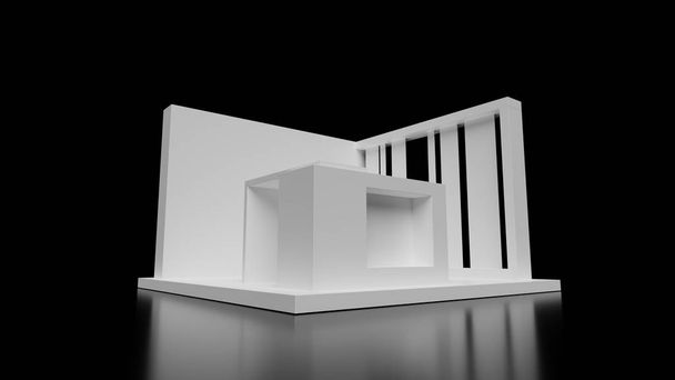 Modello originale di chiosco commerciale, rendering 3d su sfondo nero
 - Foto, immagini