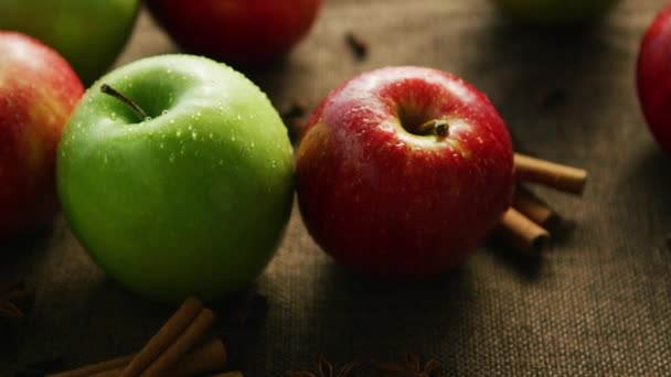 Apples and spices on table  - Footage, Video