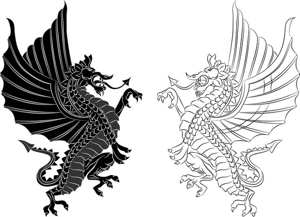 Племінний татуювання дракона на білому тлі. Векторні ілюстрації - Вектор, зображення
