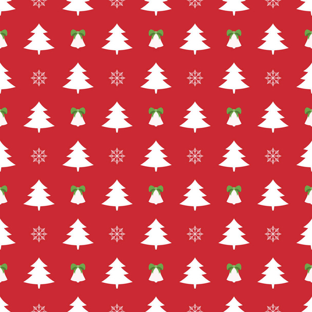 Christmas tree and snowflakes, bells pattern background. Wrapping Christmas paper - Вектор, зображення
