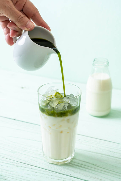 iced matcha green tea latte with milk - Photo, image