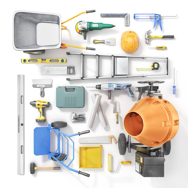 Repair concept. Building tools isolated on a white. 3d illustration - 写真・画像