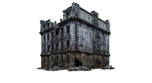 Building ruins. Isolated on white background. 3D Rendering, Illustration. - 写真・画像