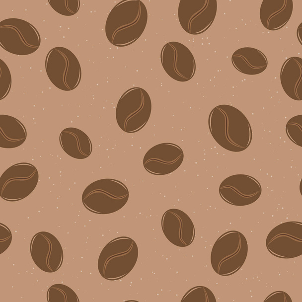 Seamless pattern of coffee beans. Light brown background, repeating grains of coffee - Wektor, obraz