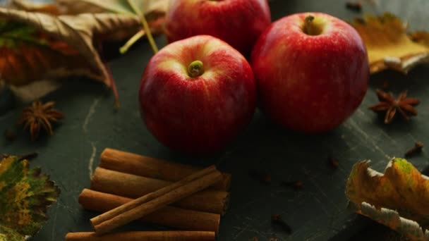 κόκκινα μήλα και μπαχαρικά  - Πλάνα, βίντεο
