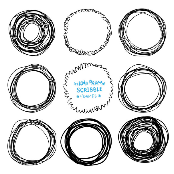 Set of hand drawn scribble frames, vector design elements collection. - Vector, Image