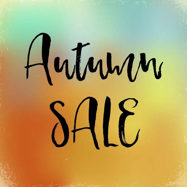 Autumn sale, hand lettering calligraphic word. greeting card template, vector typographic illustration with handwritten words about autumn on a blurred background - ベクター画像