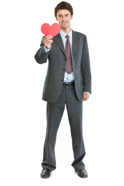 Modern man in business suit with paper heart - Φωτογραφία, εικόνα