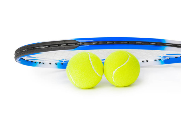 Tennis racket and balls isolated on white background - Foto, Bild