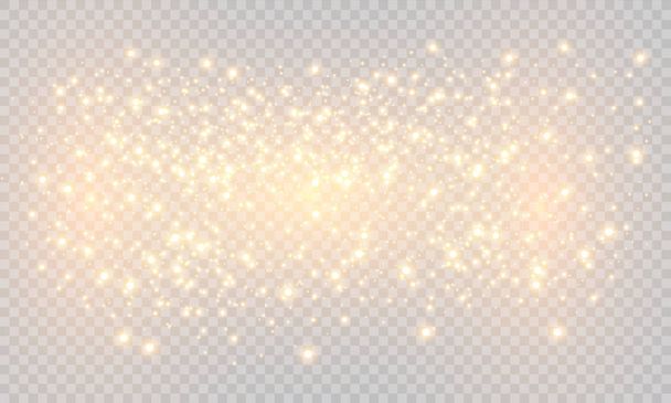 Białe iskry błyszczą specjalnym efektem świetlnym. Wektor błyszczy na przezroczystym tle. Boże Narodzenie abstrakcyjny wzór. Błyszczące magiczne cząstki pyłu - Wektor, obraz