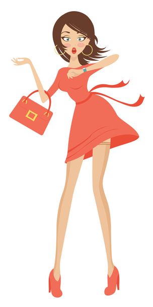 Beautiful young woman in a hurry - Vector, Image