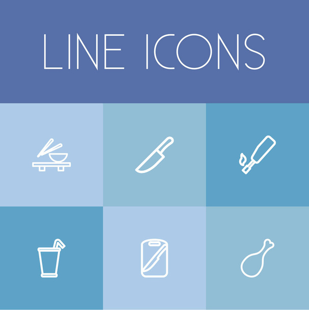 Set de 6 iconos de comida editables estilo línea. Incluye símbolos como más ligero, cusine asiático, batido y más. Se puede utilizar para diseño web, móvil, IU e infografía
. - Foto, Imagen