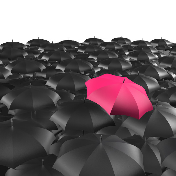 Fond de parapluies avec un seul parapluie rouge
 - Photo, image
