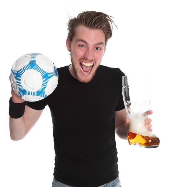 Man with soccerball and beer glass - Foto, Imagen