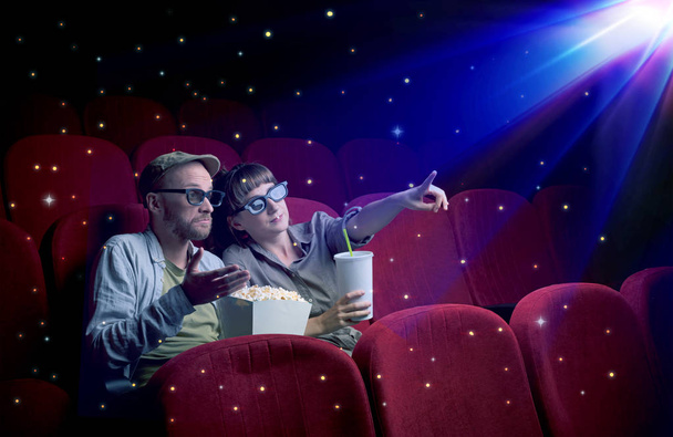 Lovely couple watching 3D movie - Photo, Image