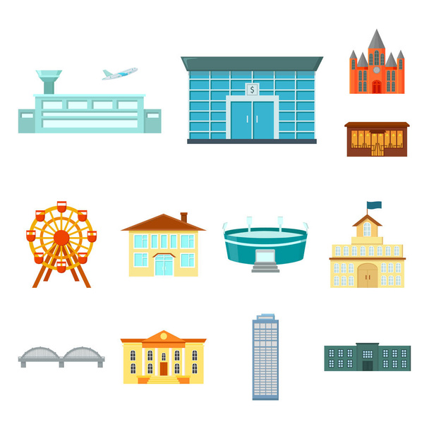 Building and architecture cartoon icons in set collection for design. Construction and Institution vector symbol stock web illustration. - Vector, Image