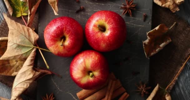 Ripe apples and cinnamon sticks - Footage, Video