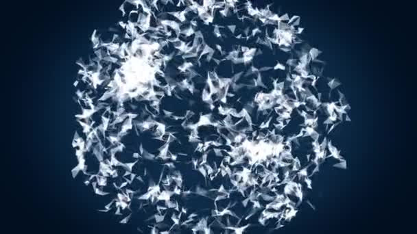 Esfera abstracta de partículas en movimiento fondo negro. Transformando en música la superficie cristalina abstracta. Esfera abstracta de cuerda en movimiento negro backgroun
 - Metraje, vídeo