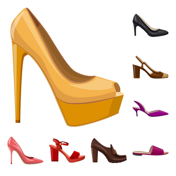 Vector illustration of footwear and woman logo. Collection of footwear and foot stock vector illustration. - Вектор, зображення