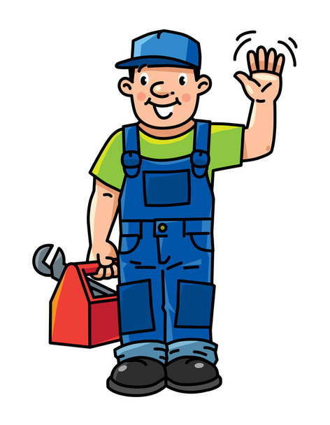 Funny plumber or repairman with the tools - Vector, Image