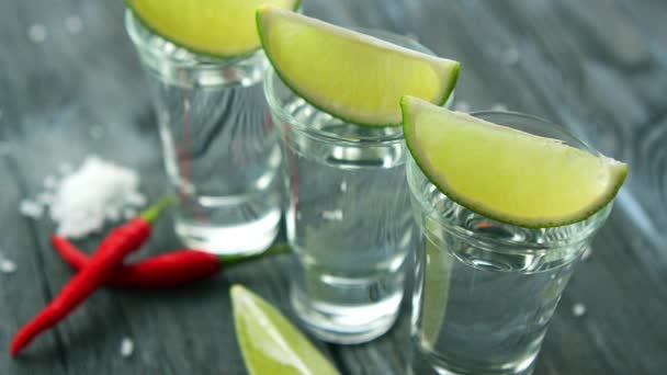 Served shots with tequila and lime slices - Footage, Video
