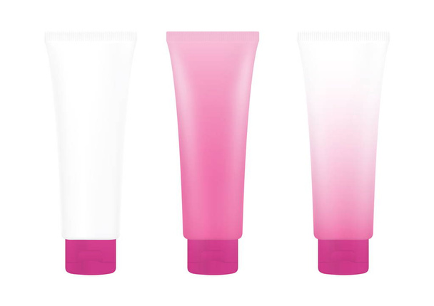 白い背景の分離、化粧品、クリーム チューブ治療管白管ピンク クリーム泡ボトル - 写真・画像