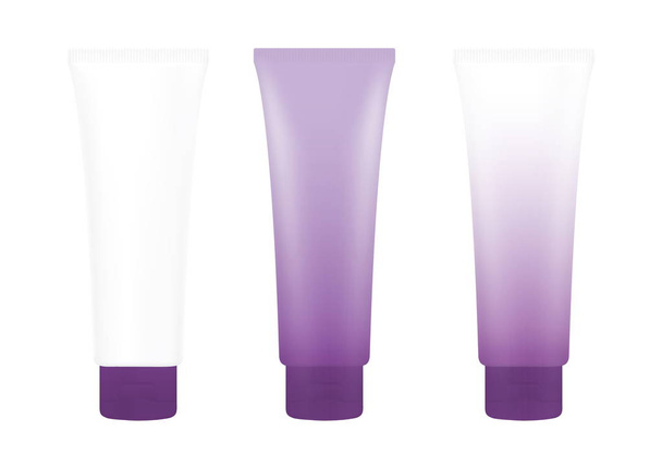 Tube Purple Cream Foam Bottle sur fond blanc isolé, cosmétiques, tube de traitement à la crème blanc
 - Photo, image